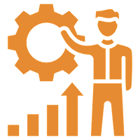 Person with gear and growth chart icon.