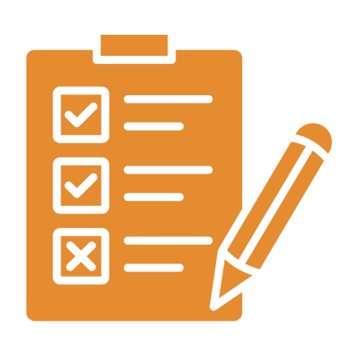 Orange checklist icon with three checkboxes and checkmarks.